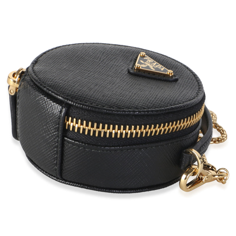 Prada Black Saffiano Mini Round Top Handle Crossbody Bag Leather