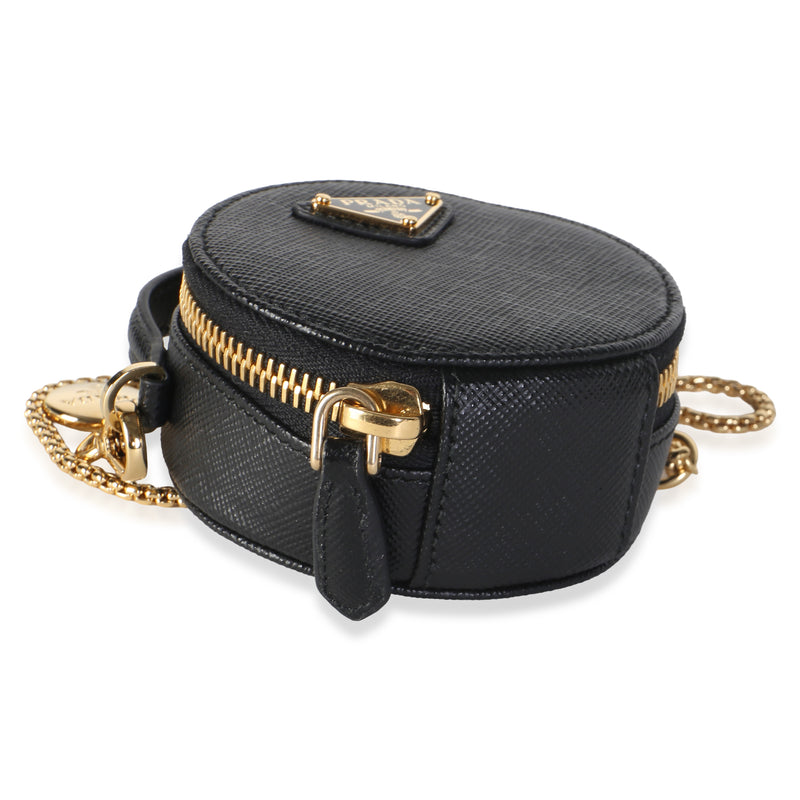 Prada Black Saffiano Mini Round Top Handle Crossbody Bag Leather