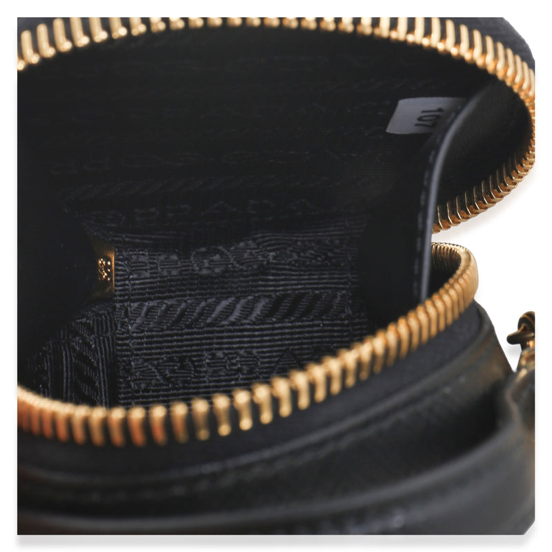 Prada Black Saffiano Mini Round Top Handle Crossbody Bag Leather