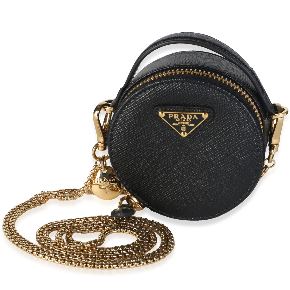Prada Black Saffiano Mini Round Top Handle Crossbody Bag Leather