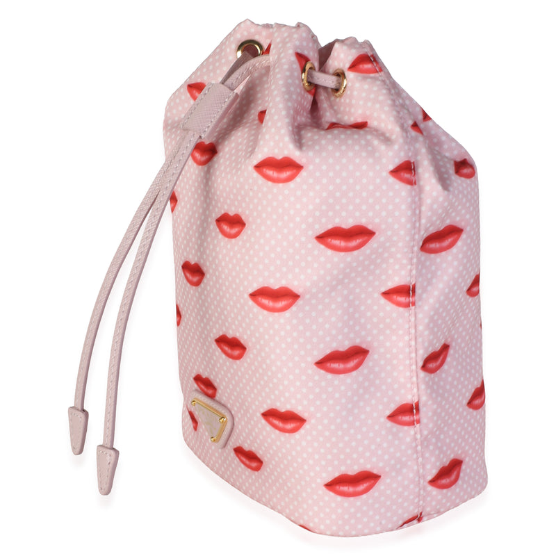 Prada Alabaster Pink Re-Nylon Lips Wristlet Pouch Pink; Red