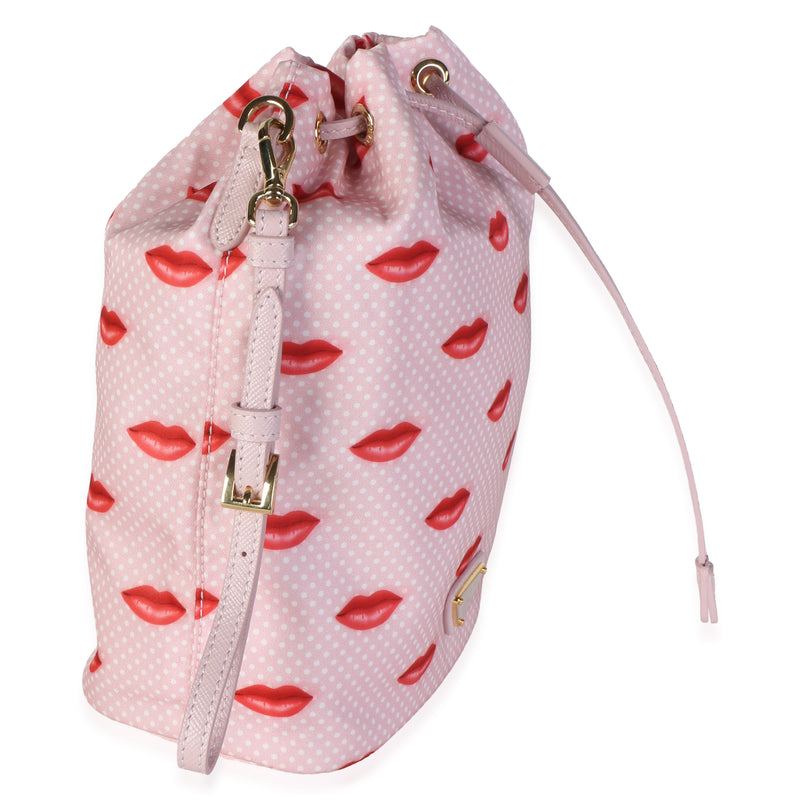 Prada Alabaster Pink Re-Nylon Lips Wristlet Pouch Pink; Red