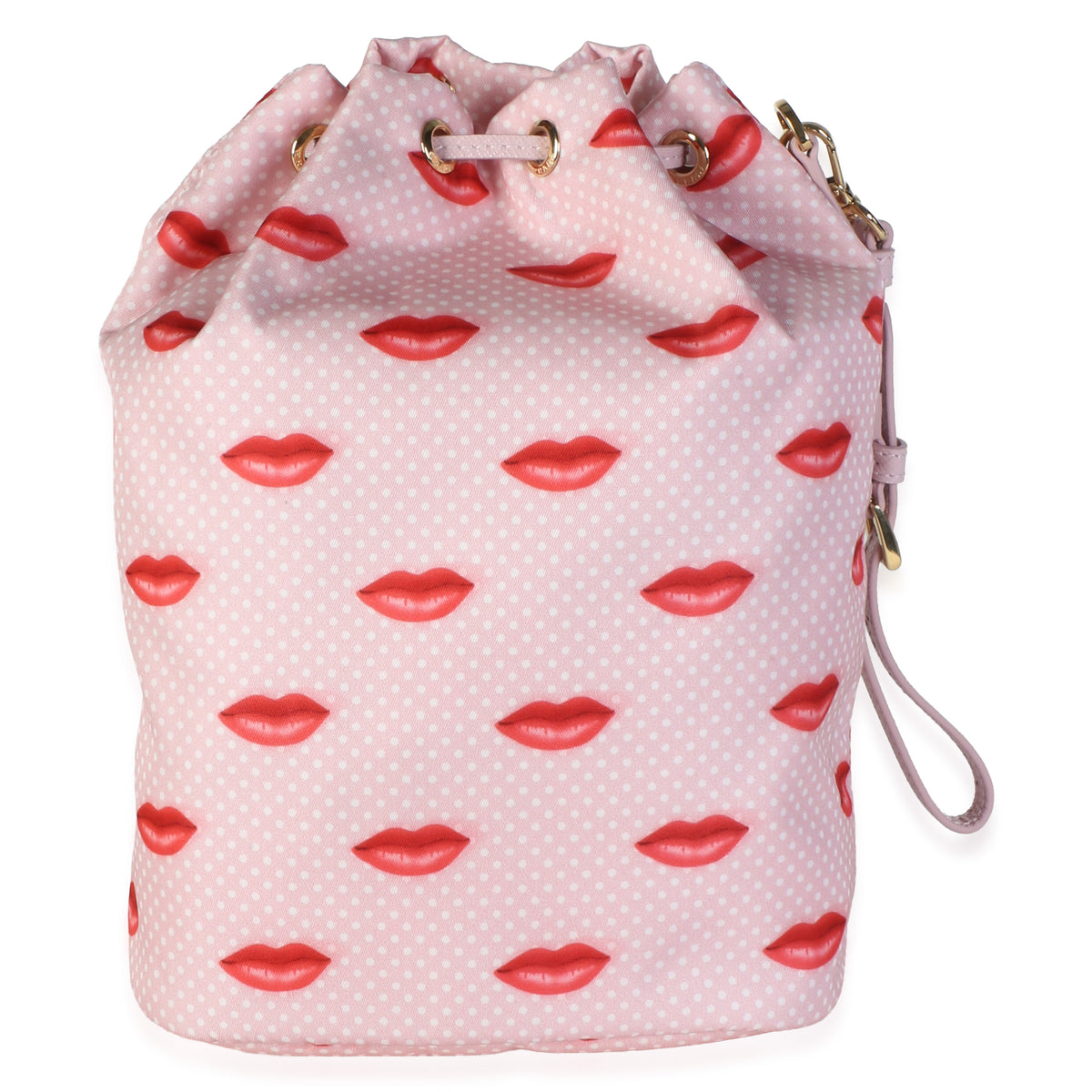 Prada Alabaster Pink Re-Nylon Lips Wristlet Pouch Pink; Red