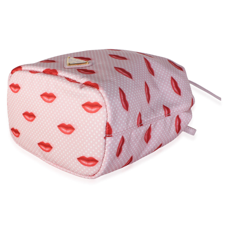 Prada Alabaster Pink Re-Nylon Lips Wristlet Pouch Pink; Red