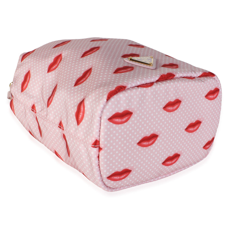 Prada Alabaster Pink Re-Nylon Lips Wristlet Pouch Pink; Red