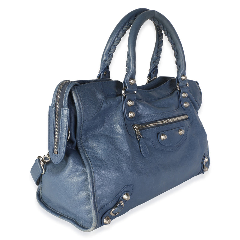Balenciaga Bleu Persan Agneau Classic Hardware City Bag Blue Leather