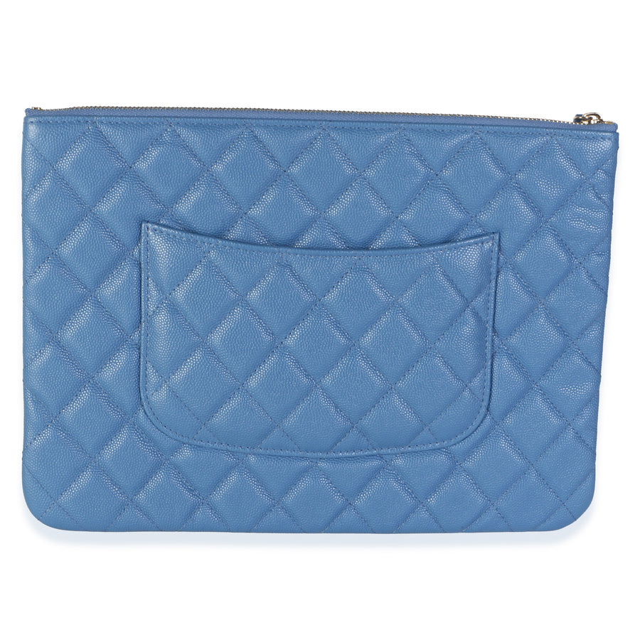 Chanel Blue Quilted Caviar Medium O Case Clutch Leather