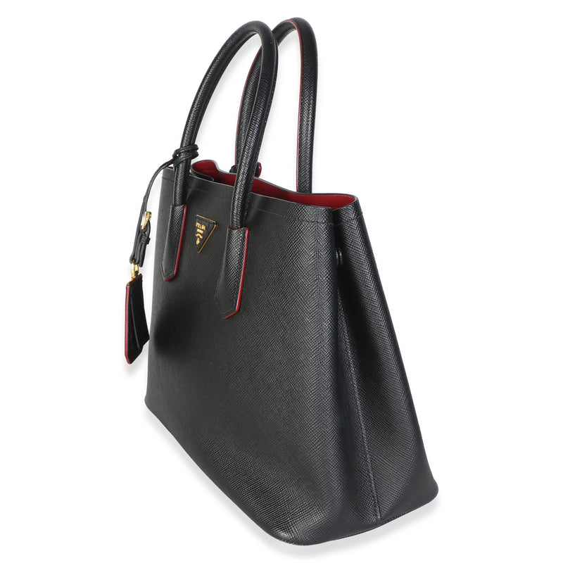 Prada Black Saffiano Medium Double Bag Leather