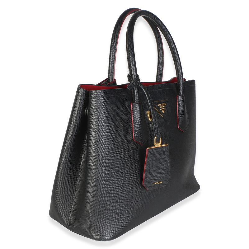 Prada Black Saffiano Medium Double Bag Leather