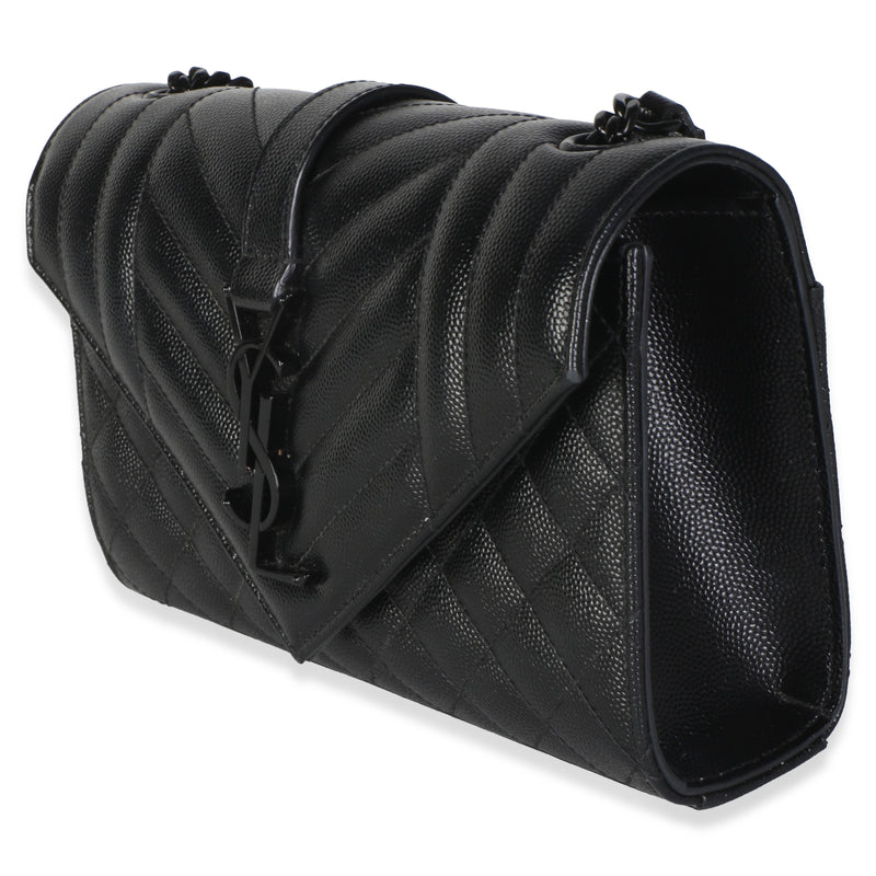 Saint Laurent Black Grain De Poudre Monochrome Triquilt Small Envelope Flap Leather Bag