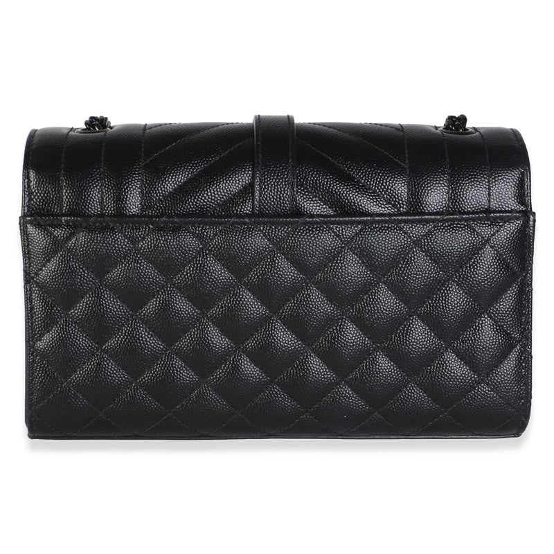 Saint Laurent Black Grain De Poudre Monochrome Triquilt Small Envelope Flap Leather Bag