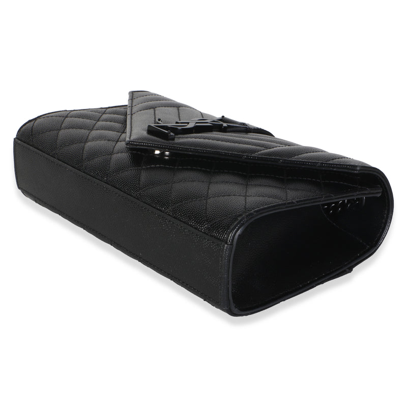 Saint Laurent Black Grain De Poudre Monochrome Triquilt Small Envelope Flap Leather Bag