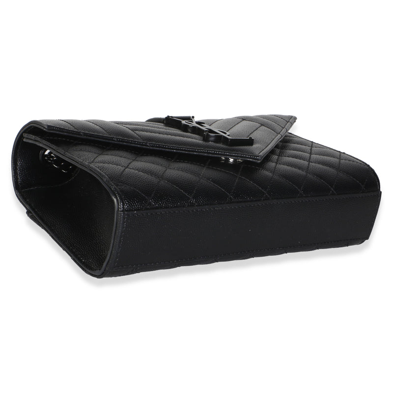 Saint Laurent Black Grain De Poudre Monochrome Triquilt Small Envelope Flap Leather Bag