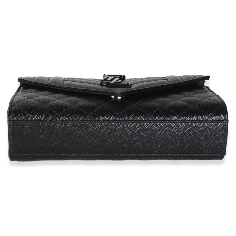 Saint Laurent Black Grain De Poudre Monochrome Triquilt Small Envelope Flap Leather Bag