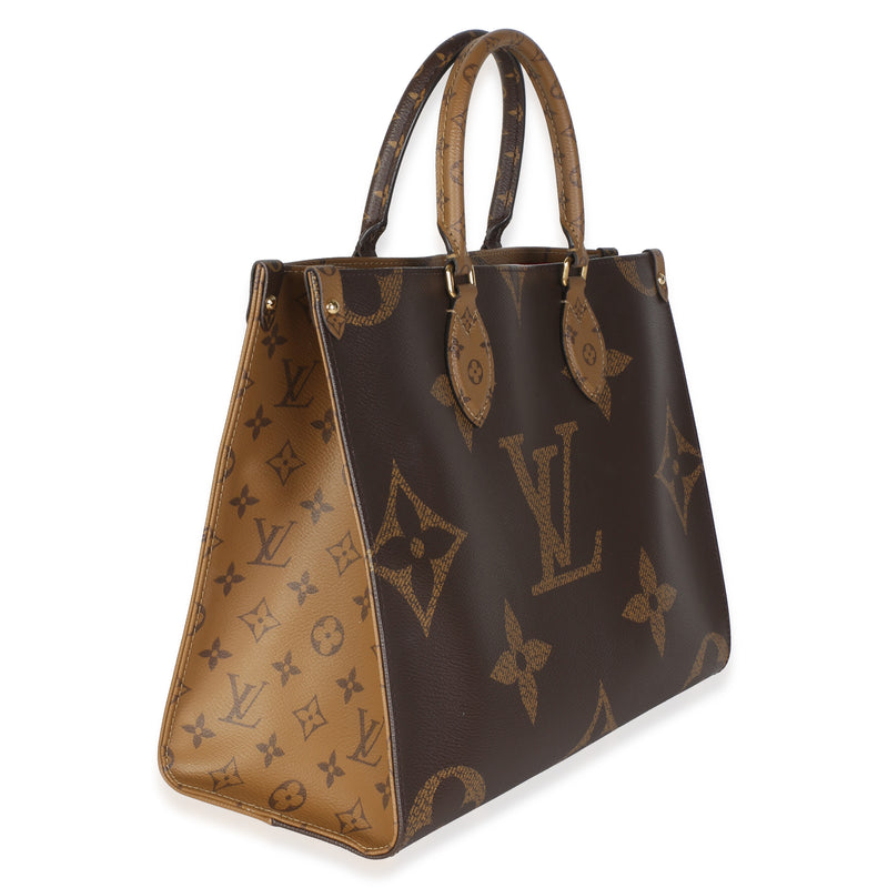 Louis Vuitton Reverse Monogram Canvas Onthego Mm Brown Coated Bag