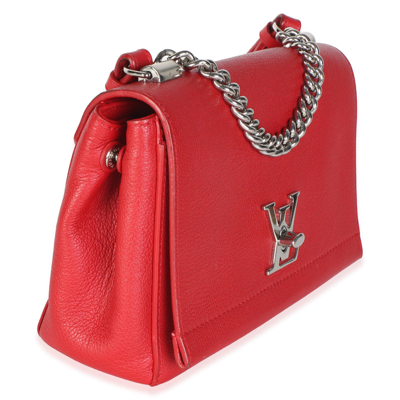 Louis Vuitton Rubis Calfskin Lockme Ii Chain Bb Red Leather Bag