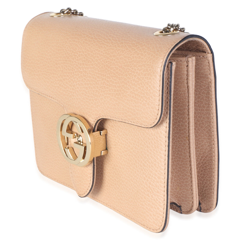Gucci Dark Beige Dollar Calfskin Interlocking G Small Bag Leather