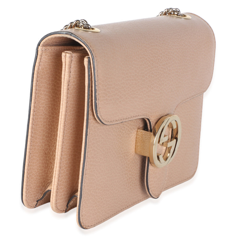 Gucci Dark Beige Dollar Calfskin Interlocking G Small Bag Leather
