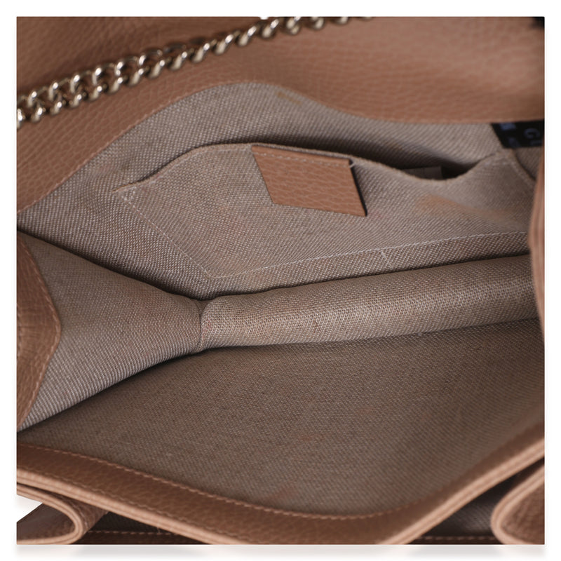 Gucci Dark Beige Dollar Calfskin Interlocking G Small Bag Leather