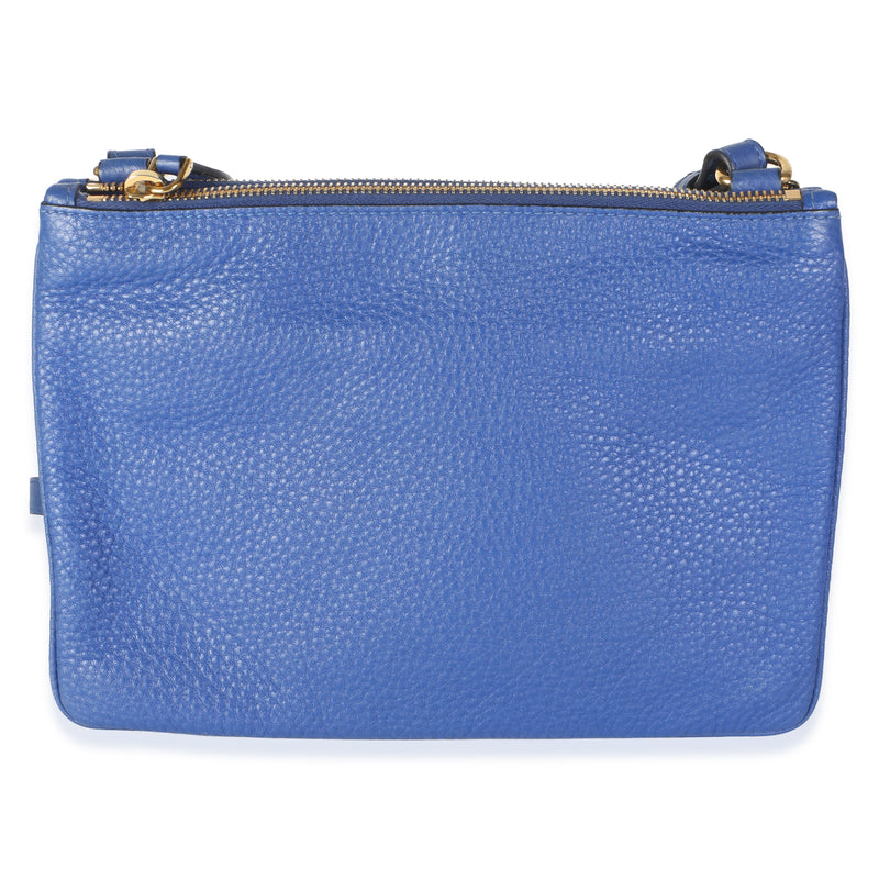 Prada Bluette Vitello Phenix Double Zip Crossbody Bag Blue Leather
