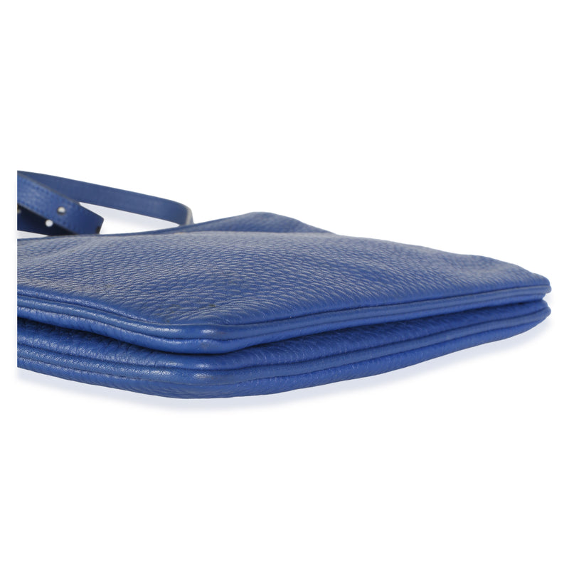 Prada Bluette Vitello Phenix Double Zip Crossbody Bag Blue Leather