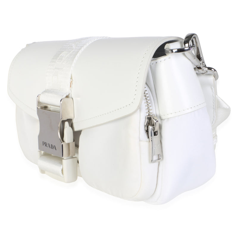 Prada White Re-Nylon Spazzolato Double Pocket Buckle Shoulder Bag