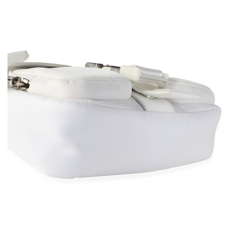 Prada White Re-Nylon Spazzolato Double Pocket Buckle Shoulder Bag