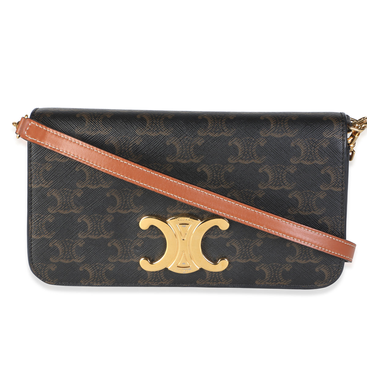 Celine Brown Triomphe Canvas Multipochette Shoulder Bag Coated