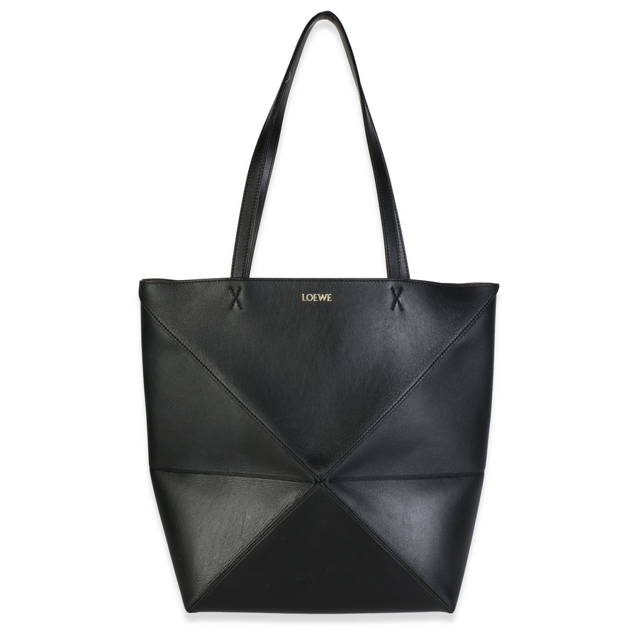 Loewe Black Shiny Calfskin Medium Puzzle Fold Tote Leather