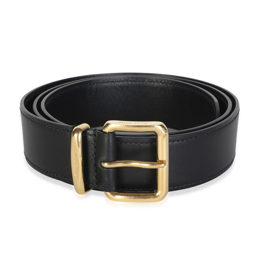 Miu Miu Black Leather Logo Buckle Belt 80-32