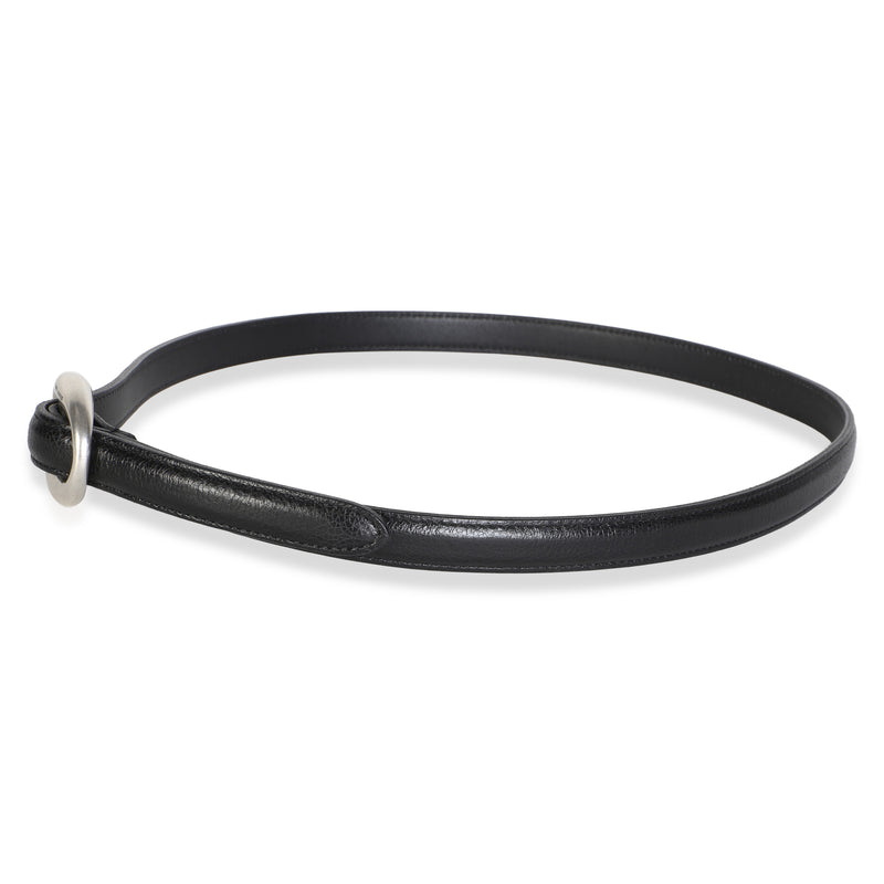 Saint Laurent Black Glossed Leather Oval Buckle Thin Belt 75