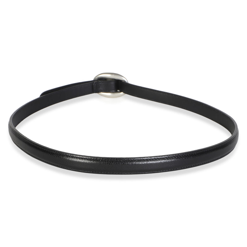 Saint Laurent Black Glossed Leather Oval Buckle Thin Belt 75