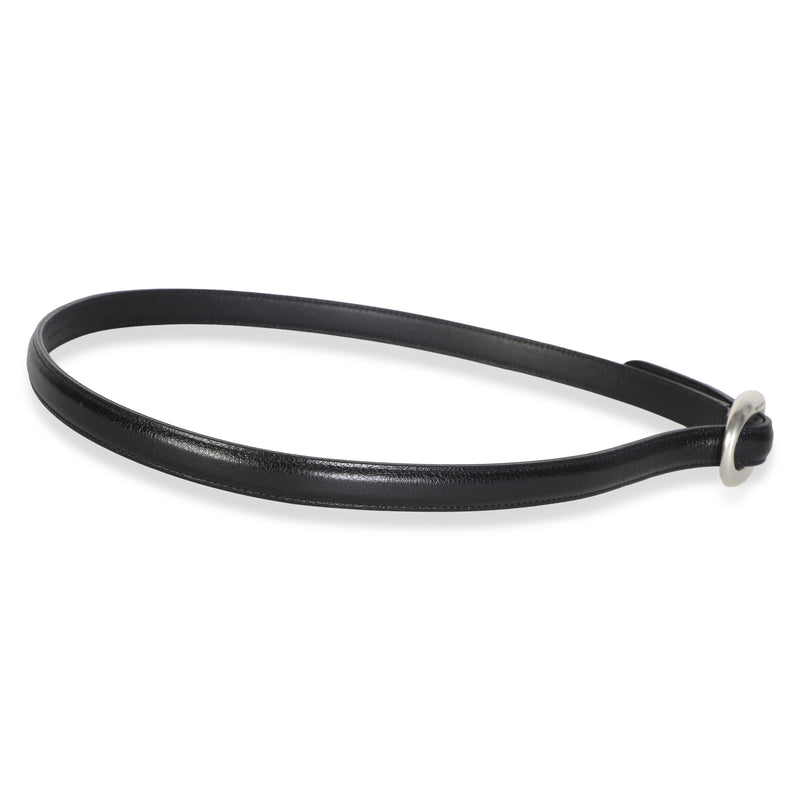 Saint Laurent Black Glossed Leather Oval Buckle Thin Belt 75