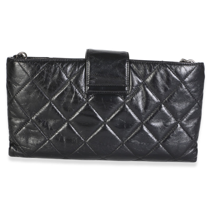 Chanel Black Quilted Calfskin Glazed Coco Pleats Chain Clutch Leather
