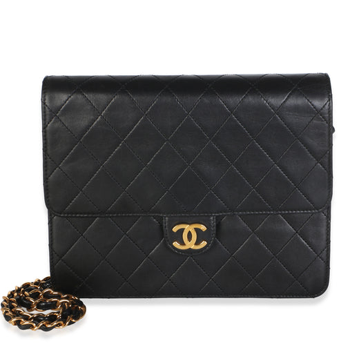 Chanel Vintage 24k Black Quilted Lambskin Square Single Flap Bag Leather
