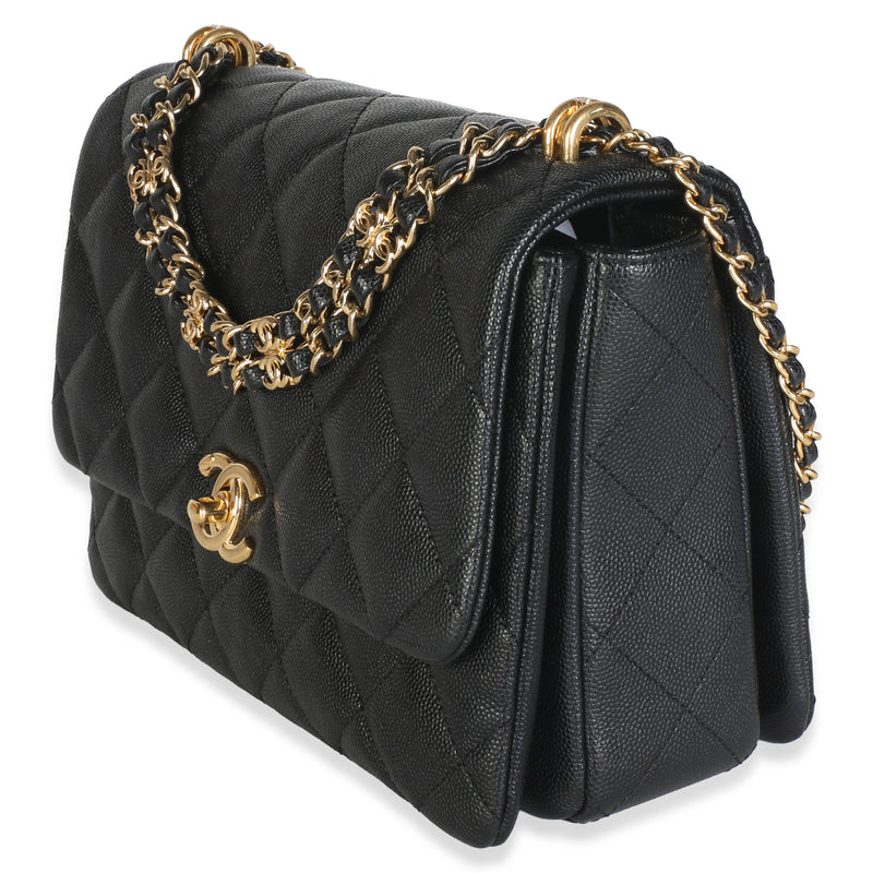 Chanel Black Quilted Caviar Small Coco First Flap Bag Leather