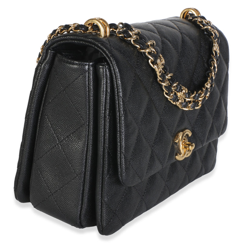 Chanel Black Quilted Caviar Small Coco First Flap Bag Leather