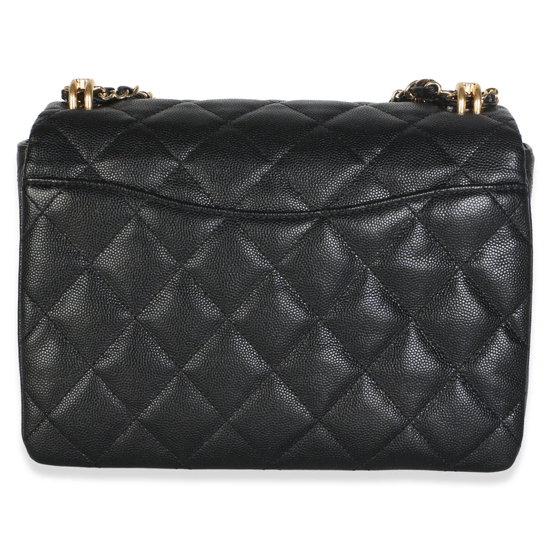 Chanel Black Quilted Caviar Small Coco First Flap Bag Leather