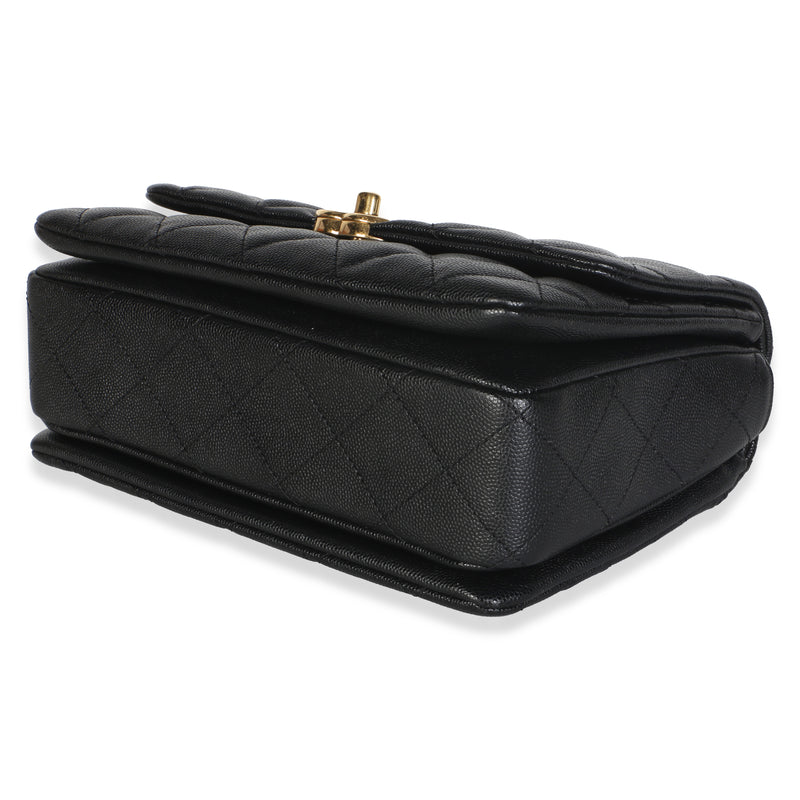 Chanel Black Quilted Caviar Small Coco First Flap Bag Leather