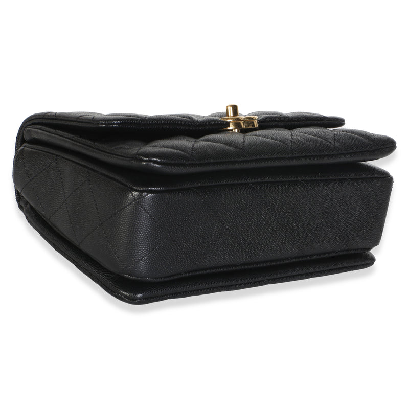 Chanel Black Quilted Caviar Small Coco First Flap Bag Leather