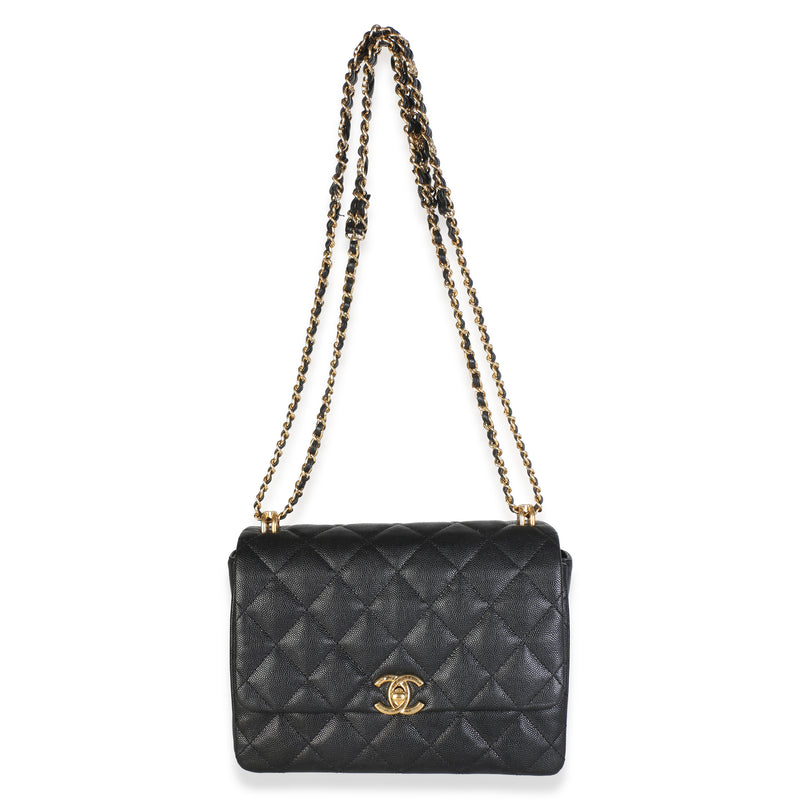 Chanel Black Quilted Caviar Small Coco First Flap Bag Leather