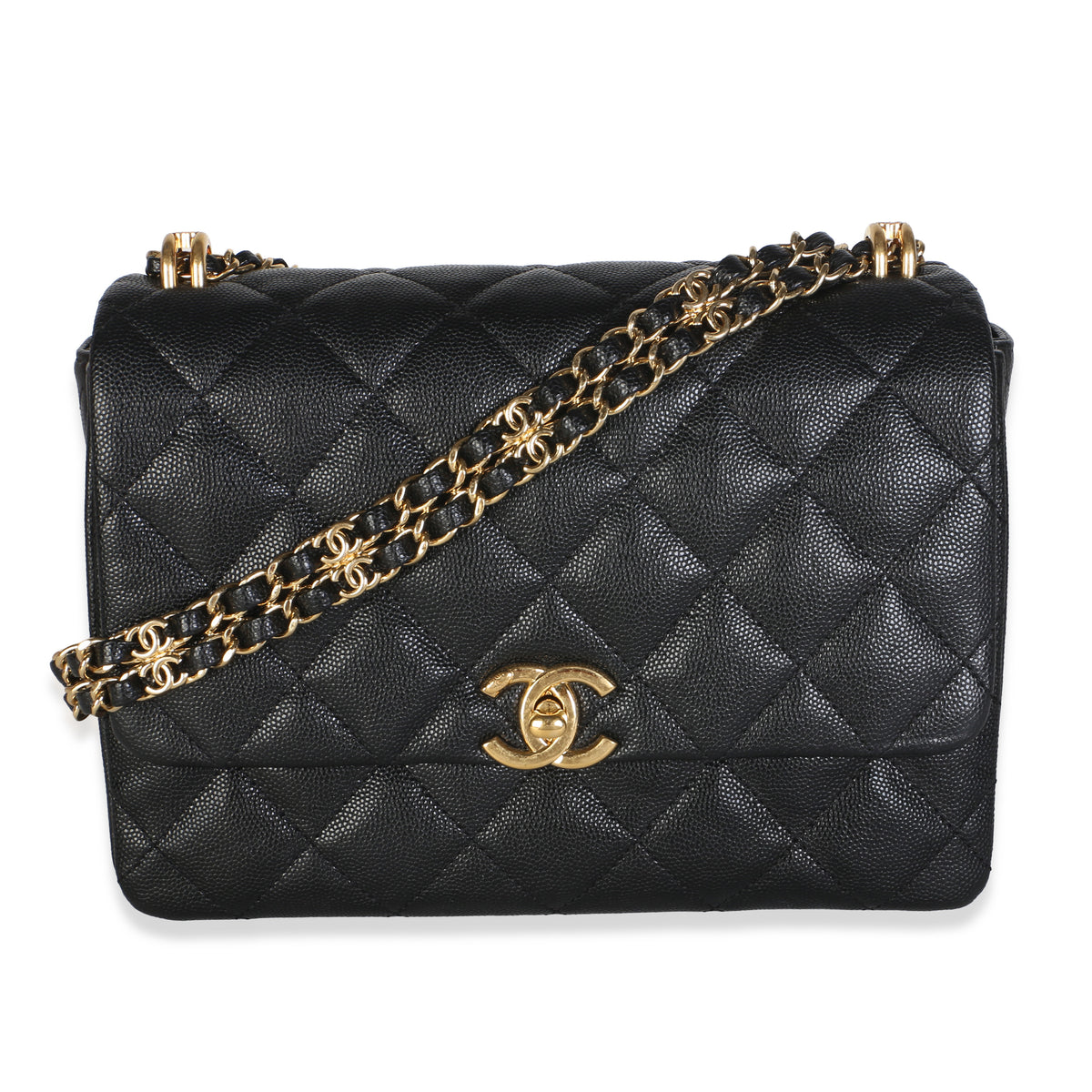 Chanel Black Quilted Caviar Small Coco First Flap Bag Leather