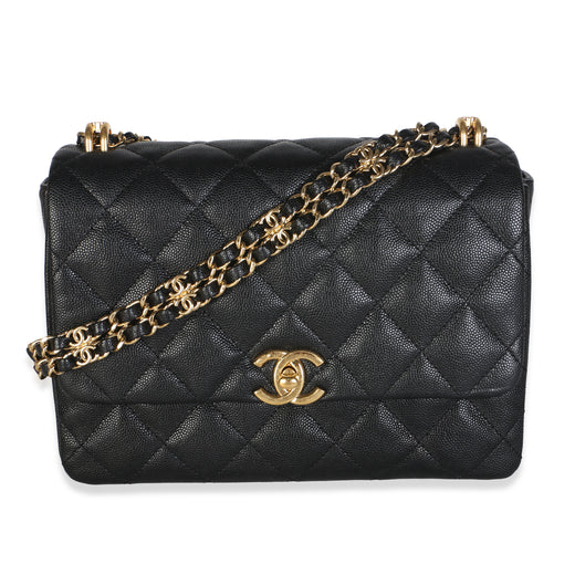 Chanel Black Quilted Caviar Small Coco First Flap Bag Leather