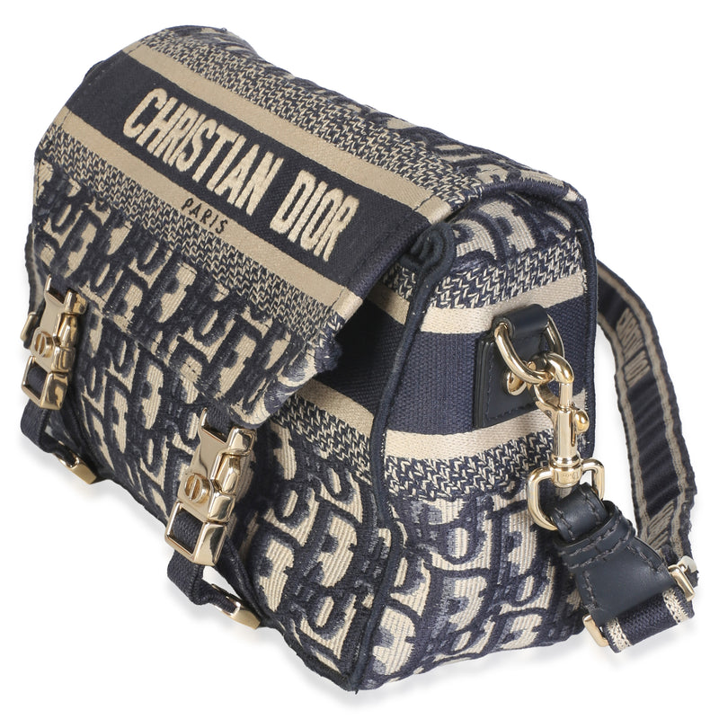 Christian Dior Blue Oblique Jacquard Small Diorcamp Messenger Bag Blue; Neutral Canvas