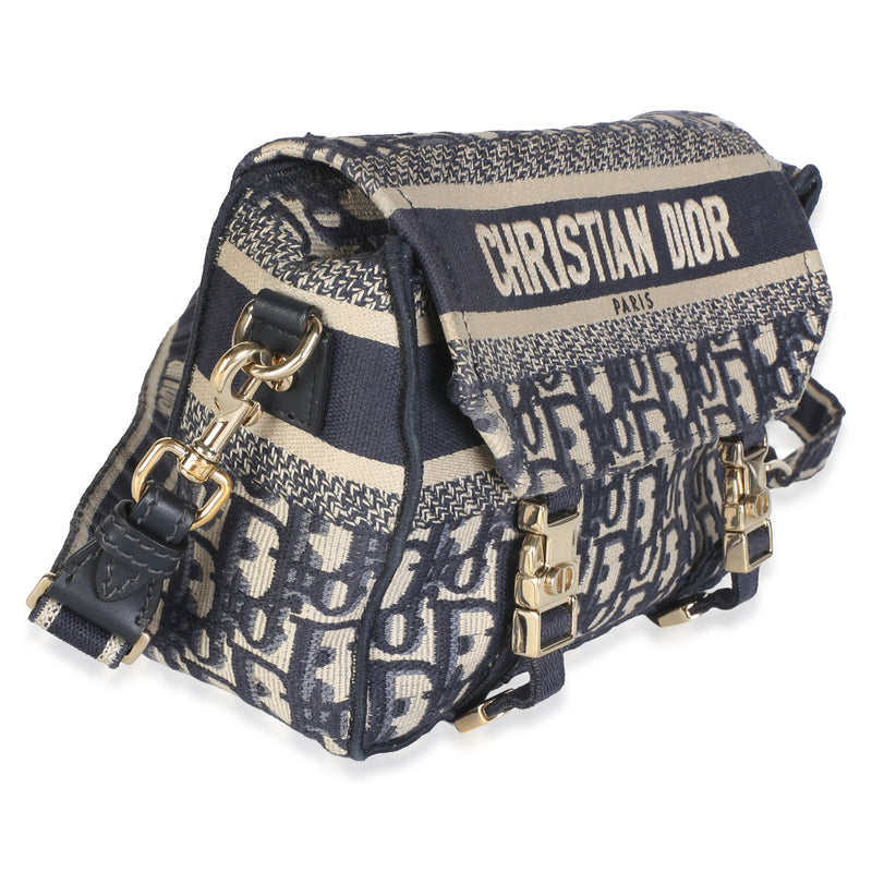 Christian Dior Blue Oblique Jacquard Small Diorcamp Messenger Bag Blue; Neutral Canvas