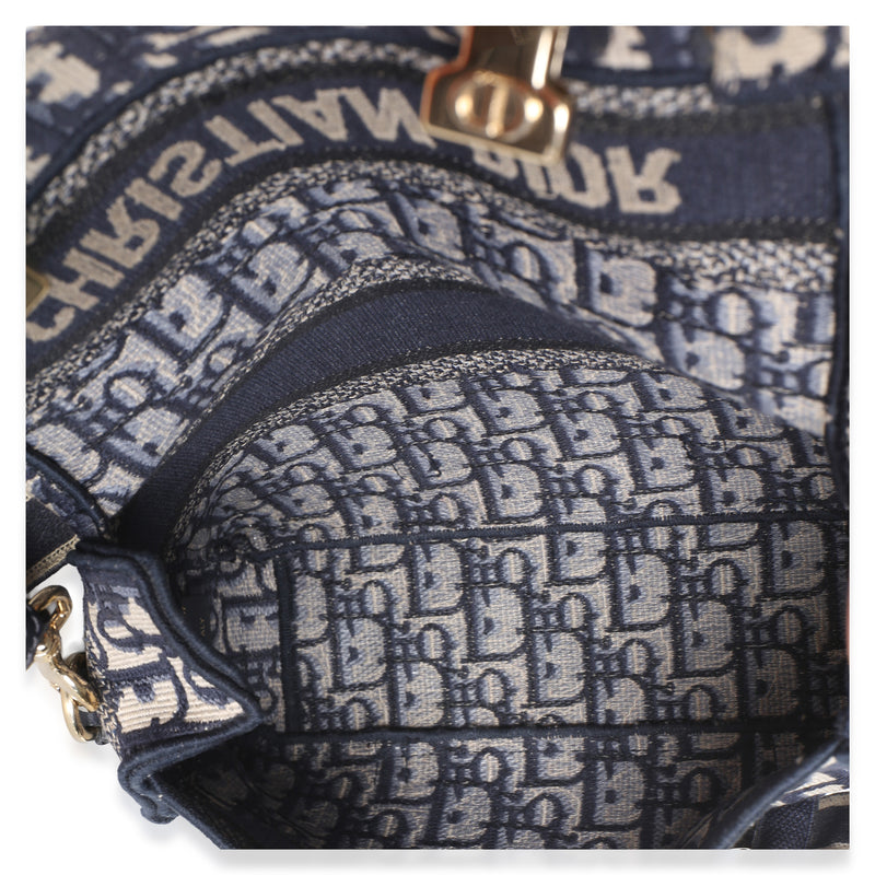 Christian Dior Blue Oblique Jacquard Small Diorcamp Messenger Bag Blue; Neutral Canvas