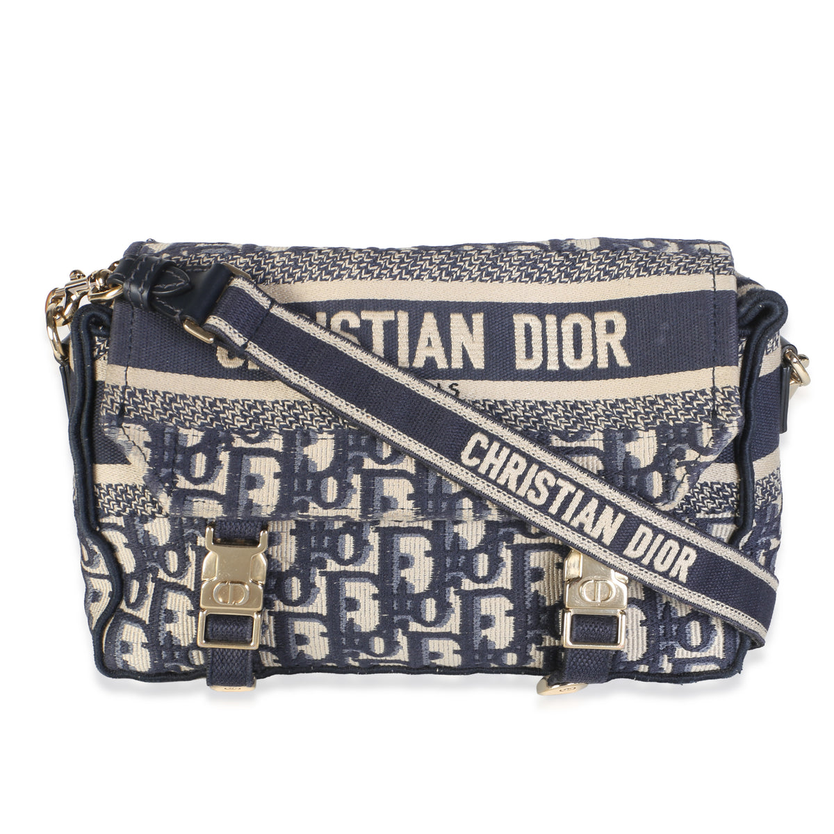 Christian Dior Blue Oblique Jacquard Small Diorcamp Messenger Bag Blue; Neutral Canvas