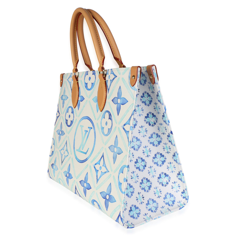 Louis Vuitton Blue Monogram Tiles By The Pool Canvas Onthego Mm Blue; Multicolor; White Bag