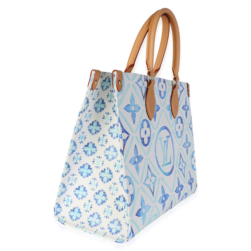 Louis Vuitton Blue Monogram Tiles By The Pool Canvas Onthego Mm Blue; Multicolor; White Bag