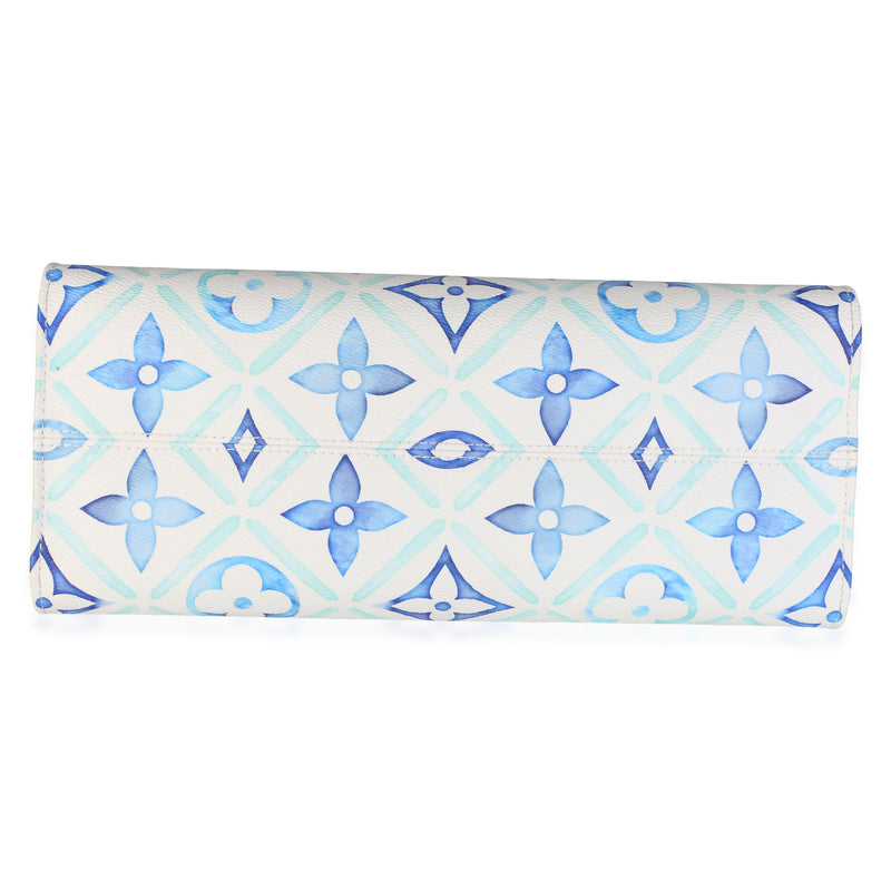 Louis Vuitton Blue Monogram Tiles By The Pool Canvas Onthego Mm Blue; Multicolor; White Bag